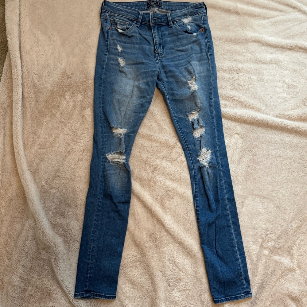 Abercrombie & Fitch Blue Distressed Super Skinny Jeans